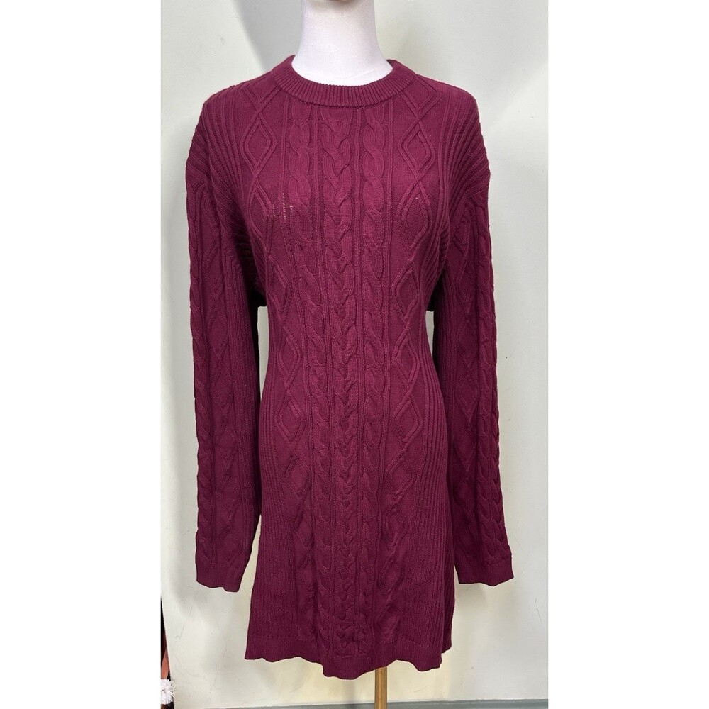 Bold Elements Womens Plus 2X Cable Knit Cut Out Back Long Sleeve Sweater Dress